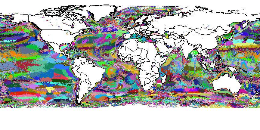 3000 Most-Different Global Aquatic Ecoregions, shown in Random Colors