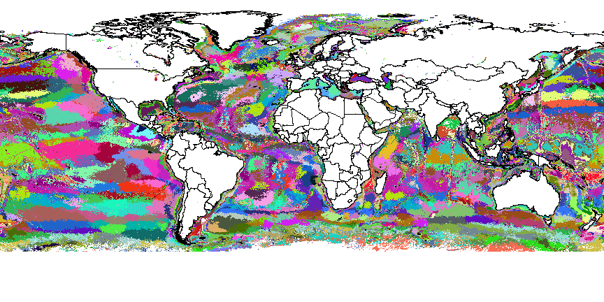 5000 Most-Different Global Aquatic Ecoregions, shown in Random Colors