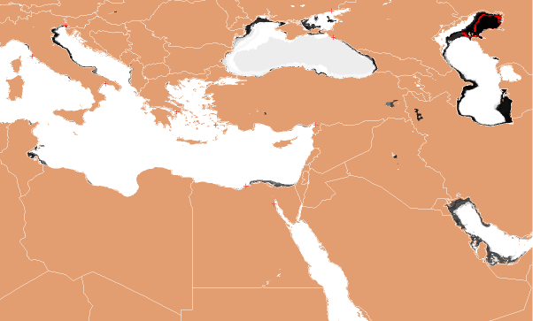 Degree of environmental similarity between Ashtabula, OH and Aquatic Ecoregions found within the Ponto-Caspian seas