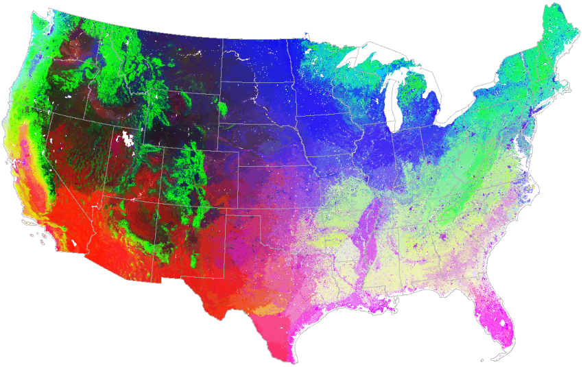 3000 Most-Different Wildfire Biophysical Regions from Remote Sensing, shown in Similarity Colors