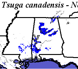 Hargroves Present Suitable Range Outline for Tsuga_canadensis_Southwest