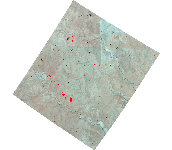 Brine Scar Cluster over False Color Image (14 Clusters)