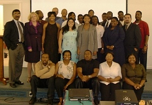 Students at the RAM program banquet. At left are Thomas Zacharia and Ruth Ann Manning.