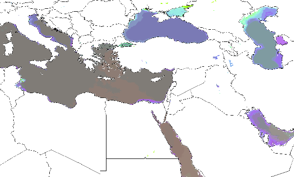 Aquatic Ecoregions found within the Ponto-Caspian seas, shown in Similarity Colors