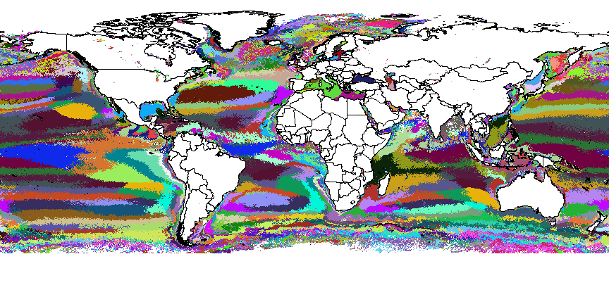 3000 Most-Different Global Aquatic Ecoregions, shown in Random Colors