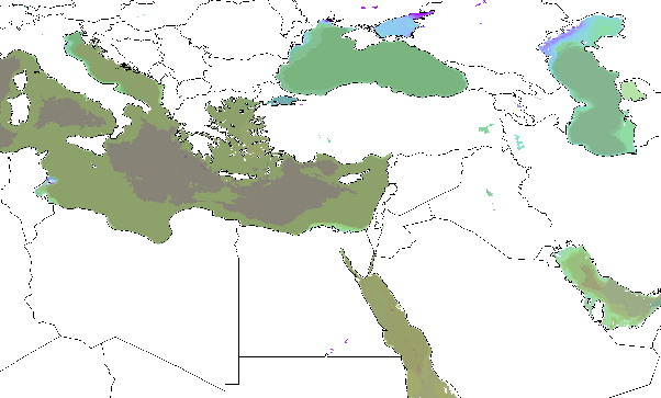 Aquatic Ecoregions found within the Ponto-Caspian seas, shown in Similarity Colors