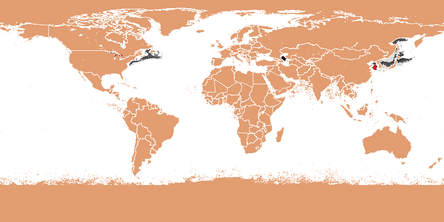 The degree of environmental similarity between Great Lakes aquatic ecoregion number 1593 and each of the other 3000 Most-Different Global Aquatic Ecoregions, shown as a gray scale where black is very similar and white is very different