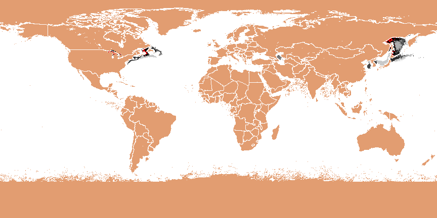 The degree of environmental similarity between Great Lakes aquatic ecoregion number 1937 and each of the other 3000 Most-Different Global Aquatic Ecoregions, shown as a gray scale where black is very similar and white is very different