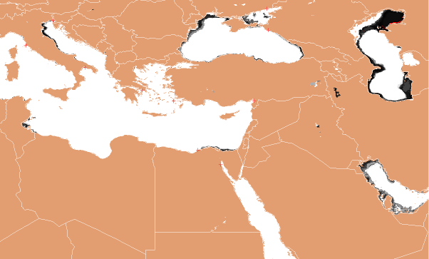 Degree of environmental similarity between Conneaut, OH and Aquatic Ecoregions found within the Ponto-Caspian seas