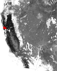 Multivariate Similarity to Environmental Conditions in Marin County, or 'Marin-County-ness,' based on the 1500-ecoregion map, as a Predictor of National SOD Susceptibility