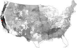 Multivariate Similarity to Environmental Conditions in Marin County, or 'Marin-County-ness,' based on the 500-ecoregion map, as a Predictor of National SOD Susceptibility