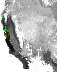 Multivariate Similarity to Environmental Conditions in Marin County, or 'Marin-County-ness,' based on the 1000-ecoregion map, as a Predictor of National SOD Susceptibility