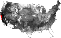 Multivariate Similarity to Environmental Conditions in the most-similar confirmed SOD outbreak locations, based on the 1000-ecoregion map, as a Predictor of National SOD Susceptibility